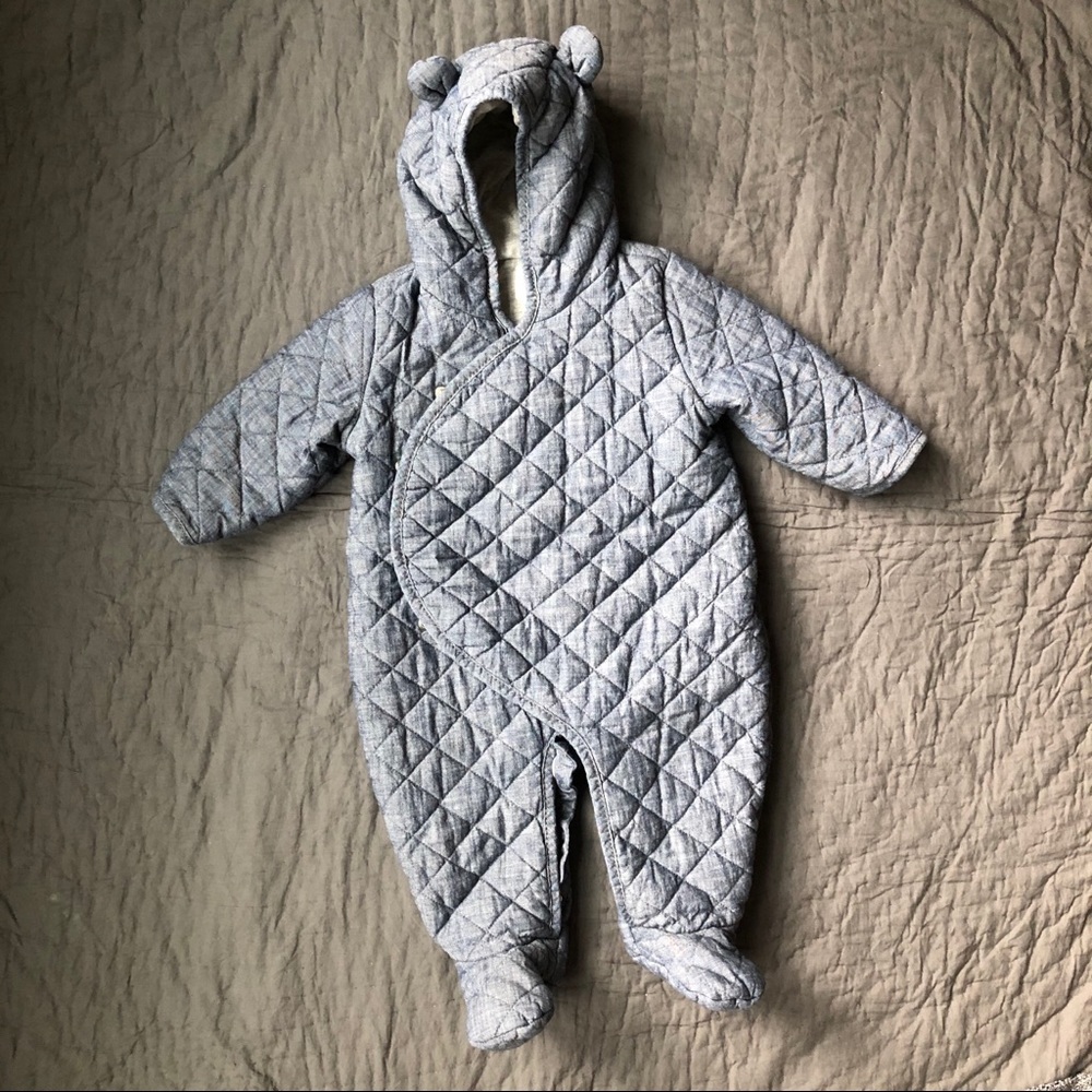 Baby Gap quilted chambray bear suit size 6-12mo
